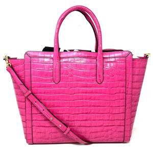 Lauren Ralph Lauren Embossed Leather Large Tyler Tote Bright Hot Spring Pink